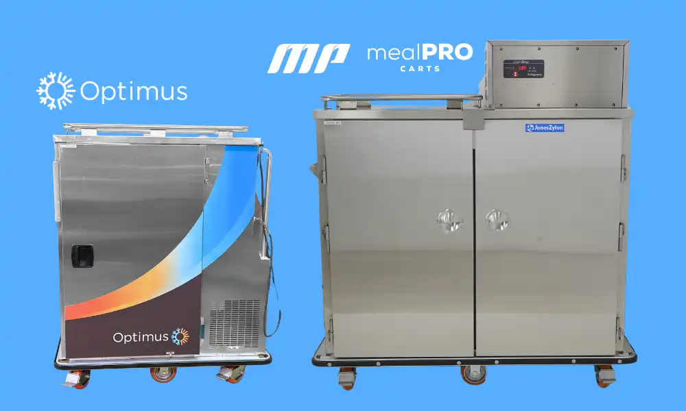 Hot and cold meal delivery carts for healthcare tray service